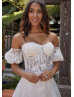 Beaded Ivory Lace Tulle Graceful Wedding Dress With Detachable Sleeves